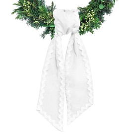 Ftuuo Wreath Sash for Front Door White Wave Cotton Wreath Satin Sash Garland Ribbon Accessories for Wreaths Yard Doorway Indoor Outdoor Bow Bridal Shower Home Decor,5.11 x 54.33