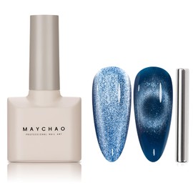 MAYCHAO 15ML Cat Eye Gel Nail Polish 1Pc Blue Gel Polish with Magnet Soak off Holographic Magnetic Nail Polish for Nail Art Manicure Salon DIY at Home, 0.5 OZ