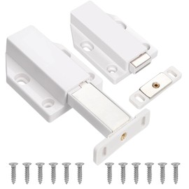 2 Pack Magnetic Push Latches, Push to Open Magnetic Cabinet Latch, Magnetic Touch Release Latches with Strong Pop Out, Magnetic Cabinet Door Catch for Kitchen Cabinets Cupboards Drawers, White