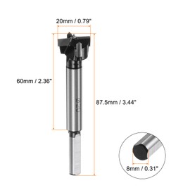 sourcing map Forstner Drill Bit 20mm / 25/32" K30/C1 Tungsten Carbide Tip Triangle Shank Wood Forstner Bit Opener Cutter for Hinge Hole Drilling Woodworking