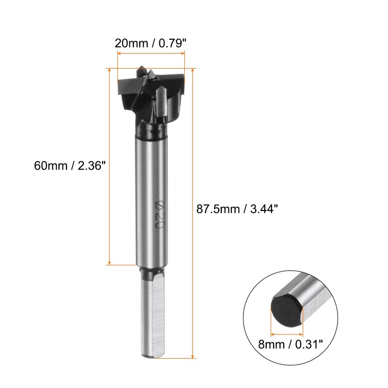 sourcing map Forstner Drill Bit 20mm / 25/32" K30/C1 Tungsten