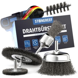 STONE REEF Wire Brush Set of 5 [6 mm Round Shank] Drills, Cordless Screwdriver Wire Attachment - Universal Attachments for Surface Processing - Ideal for Rust Removal and Removal of Paint, Wood and