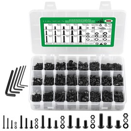 1500PCS Screws Nuts and Washers Assortment, Metric Bolt Assortment M2 M3 M4 M5 M6 Black Zinc Plated Hex Button Head Cap Machine Screws - 10.9 Alloy Steel Bolts and Nuts Kit with 5 Wrenches