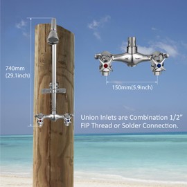 Aolemi Outdoor Shower Kit Fixtures Faucet System with High Pressure Showerhead Utility 2-Handle Exposed Shower with Brass Mix Valve 6 Inch Center with Soap Dish Polish Chrome