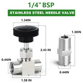 TAISHER 1PCS 304 Stainless Steel Straight Needle Valve 1/4" Female BSP for Flow Control Water Gas Oil with Nipple