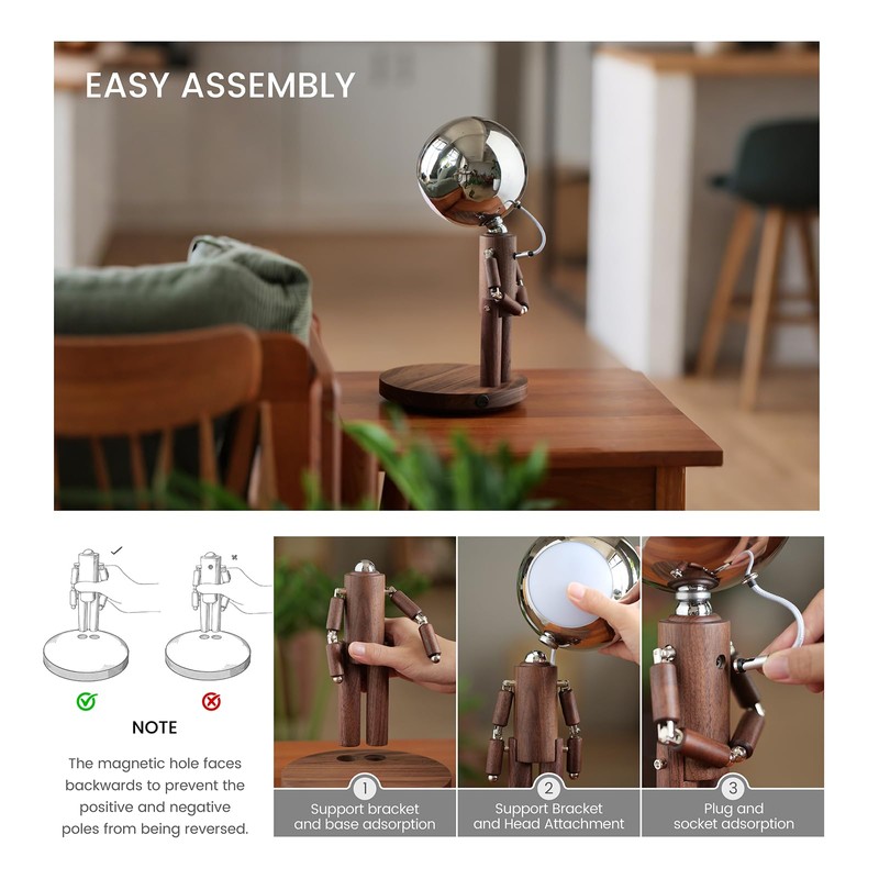 Vadifula Cordless Table Lamp, Rechargeable Wooden Table Lamp with Touch