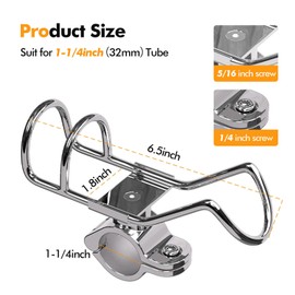 Fishing Rod Holders 2Pcs for 1-1/4 inch(32mm) Rail, 316 Stainless Steel, Rail Mount, 360° Adjustable Rod Holder for Fishing Boat, Lure Pole Holder for Boat Yacht
