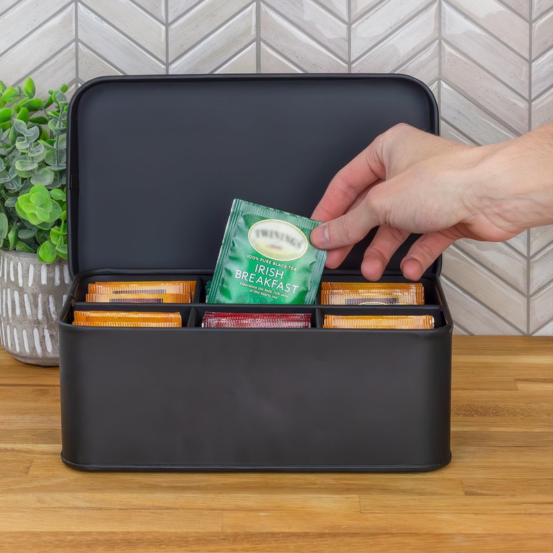 AuldHome Design AuldHome Enamelware Tea Bag Box (Black), Classic Sleek