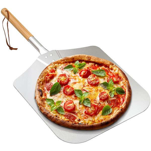 Onlyfire Large Aluminum Pizza Peel, with Wooden Handle, 12" x 14" for Baking Handmade Pizza, 28" Overall, for Any Outdoor Or Indoor Pizza Grill Oven