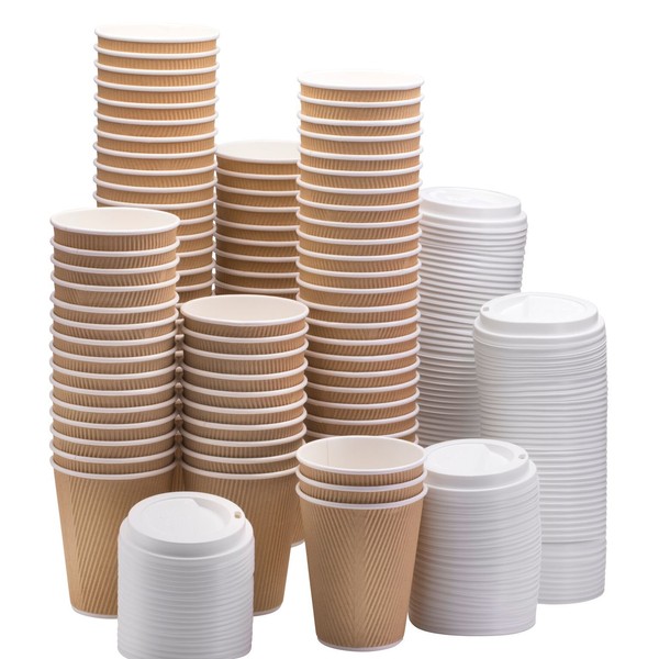 NYHI Set of 100 Brown Disposable Paper Cups with White