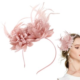 DtgEcd Pink Fascinators for Women, Elegant Feather Headpiece for Weddings and Formal Events, Soft Baby Pink Fascinator with Secure Fit, Vintage-Inspired Hair Accessory hat