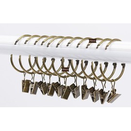 40 Pieces Opening Curtain Clips with Rings, Antique Brass 1 Inch Strong Metal Decorative Curtain Clips, Rustproof Curtain Rings, Curtain Rod Clips for Bathroom, Living Room and Guest Room
