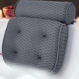 AEROiVi Luxury Bath Pillows for Tub，Bath Pillow Bathtub Pillows for Head and Neck Support Bath Cushion Made from Soft Spacer Mesh Material with Suction Cups,Gray