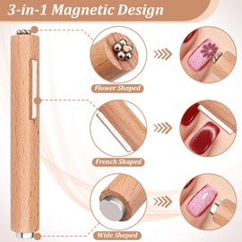 FOWSRHRG 3 in 1 Cat Eye Nail Magnet Tool Set, Wooden Handle Cat Eye Gel Nail Polish Magnet Pen with Steel Ball Magnetic Pen, Heart Magnet for Nails, Cat Eye Magnet for Nail Art DIY at Home