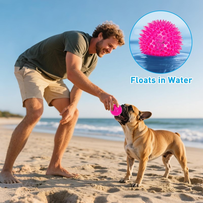 Novkin 6-Pack 2.5” LED Light-Up Squeaky Dog Toy Balls ，Durable