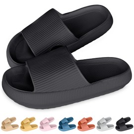 SHAINE Bathing Shoes for Men and Women, Cloud Slippers, Slides, Home Slippers, Rubber, Non-Slip Mules, Summer Garden Flip-Flops, Black, EU 36/37