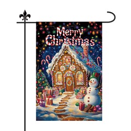 Christmas Candy Garden Flag, 18x12in Double Sided Merry Holiday Yard Flag With Candy Cane and Snowman for Outdoor Decorations
