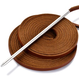 Softball and Baseball Glove Lace Kit - Mitt Leather Lacing Repair in Baseball Gloves - Deluxe Relacing - 2 Leather Laces and 1 Needle (Tan)