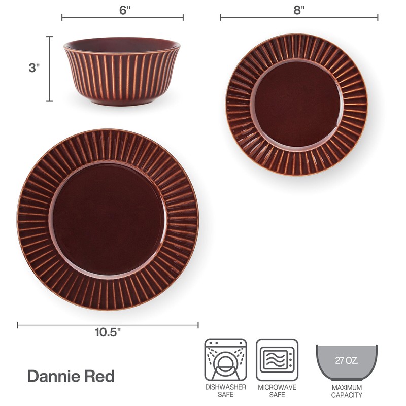 Pfaltzgraff Dannie Red 12 Piece Dinnerware Set, Service for 4,