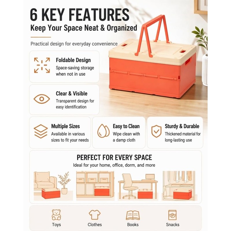Pastel Plastic Collapsible Storage Crates with Lids and Handle Collapsible