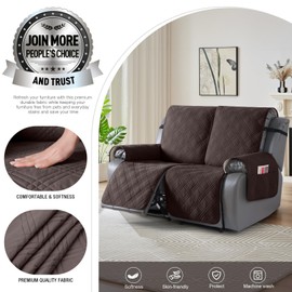 TAOCOCO 100% Waterproof Loveseat Recliner Cover, Non Slip Split Loveseat Covers for Reclining Sofa with Elastic Straps, Washable Recliner Chair/Furniture Protector for Pets(2 Seater, Chocolate)