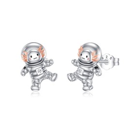 Shusukue Space Axolotl Stud Earrings 925 Sterling Silver Astronaut Earrings Spaceman Axolotl Earrings Cute Animal Jewelry Axolotl Gifts for Women (with Gift Box)