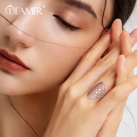 TEAMER Vintage Filigree Flower Ring Stainless Steel Elegant Flower Ring Wedding Band Ring for Women, Stainless Steel, unknow