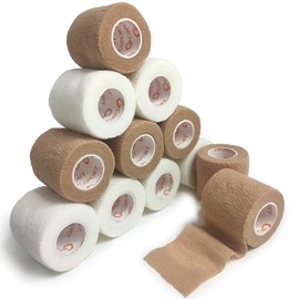 包帯、自己粘着性包帯 くっつく、指、手首、腕、足首弾性包帯、小動物用伸縮包帯5cm 6ロール肌の色6ロールホワイト
