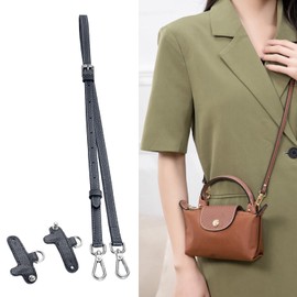 TUKYWAN Leather Purse Straps for Longchamp Conversion Kit, Adjustable Shoulder Strap Bag Transformation Set for Longchamp Bag Mini Pouch Handbags（Gray）