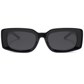 SOJOS Classic Trendy Rectangle Polarized Sunglasses Thick Frame with Star Decorations SJ2285, Black/Grey