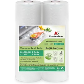 KitchenBoss Vacuum Sealer Rolls Bags: 2 Packs 28 cm x 600 m Food Storage Saver Bag | Vac Seal Roll for Vacuum Sealer Machine Sous Vide Cooking, Large Vaccum Sealing Bags Total 12M