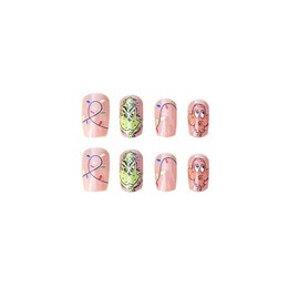 Christmas Press on Nails Medium Square Acrylic Fake Nails Nude Pink Fake Nails Glossy Cartoon Grinchs False Nails Xmas Stick on Nails Christmas lamp Full Cover Glue on Nails for Women Girls 24Pcs