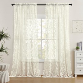 FOLKSIDE Cream Lace Curtains 72 Inch Length 2 Panels Victorian Floral Curtains for Living Room Bedroom French Decor Rod Pocket Light Filtering Curtains Window Decor Paisley Drapes for Office, 52x72