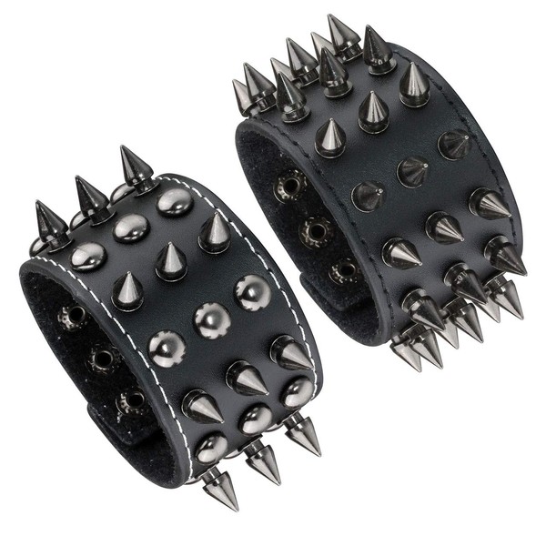 Manfnee Spike Rivet Rivet Leather Punk Gothic Biker Wide Cuff