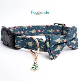 Cotton Christmas Dogs Collar with Bow Tie Green Dog Collars for Girl Female Boy Male Small Medium Large Dogs Christmas Trees Charm S
