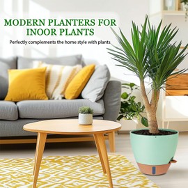 12/10/8 inch Plant Pots, Plastic Self Watering Planters with Drainage Holes, Deep Reservoir, Water Level Indicator, Modern Decorative Flower Pots for Indoor Outdoor Plants (Green, 12/10/8 inch)