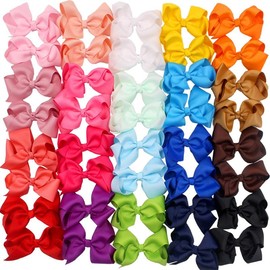 40 Pieces 4.5 and 3 In Hair Bows Clips, Grosgrain Ribbon Boutique Hair Bow Alligator Clips in Pairs:_4.5in Bow Clips(20 colors in pairs)
