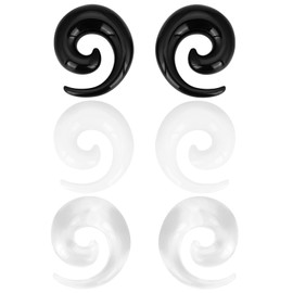 YOFANST 3 Pairs Acrylic Spiral Tapers Set Black Clear White Snail Ear Hanger Gauges 1/2"(12mm)