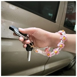AOKSUNOVA 1 Pcs Boho Macrame Keychain Bracelet Handmade Wristlet Keyring Holder Wrist Lanyard for Women Girls