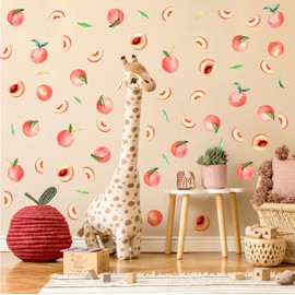 Peach Wall Decals Fruit Wall Stickers Boho Wall Decals Watercolor Fruit Green Leaf Peel and Stick Wall Decals Kitchen Wall Stickers for Nursery Bedroom Living Room Decor Cabinet Stickers