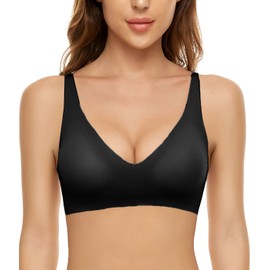 CheChury non-wired seamless bra for women, soft bra without underwire, removable inserts, comfortable bralette, skin-coloured, daily bra, comfortable and soft, black