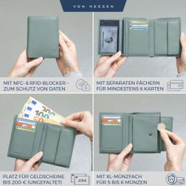 VON HEESEN® Wallets Men & Women, Turquoise (Silver Pine), With XL coin compartment