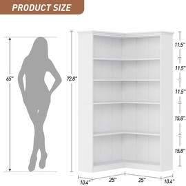 IDEALHOUSE Corner Bookshelf 72.8in Farmhouse Bookcase Large Bookshelves Wood Bookcase Tall 5 Tier Corner Shelf L Shaped Bookshelf Living Room Bedroom
