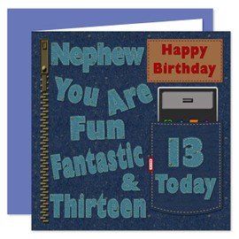 Nephew 13th Happy Birthday Card - Dirty Denim Design - 13 Today