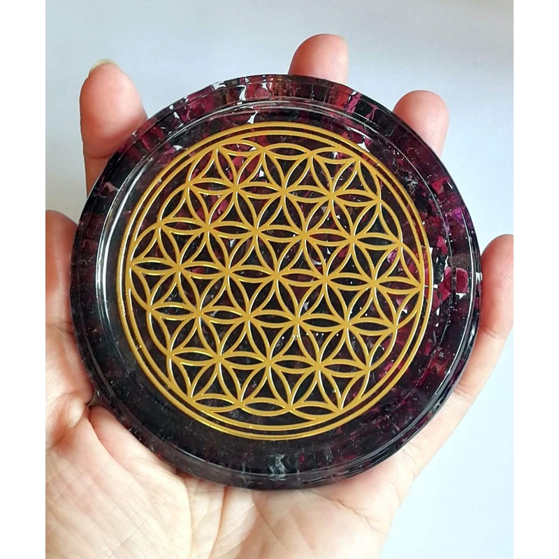 ZZYBIA LARGE 4" Garnet Crystals Flower Of Life Coaster Water