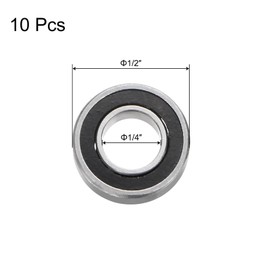sourcing map R188-2RS Deep Groove Ball Bearings, Pack of 10 1/4" x 1/2" x 3/16" Chrome Steel Z2 Double Rubberized Sealed Bearings