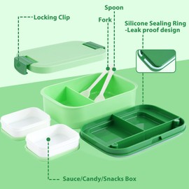 TAYETLLY Bento Lunch Box Set for Kids - Green Nylon insulated Lunch Bag with 12oz Thermos, Leak-Proof Containers, Adjustable Strap, Birthday Gifts for Girls School Travel Picnic (Ages 3-15)