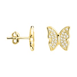 SOFIA MILANI - Women's Earrings 925 Silver with Zirconia Stones - Butterfly Stud Earrings, Yellow Gold, Cubic Zirconia