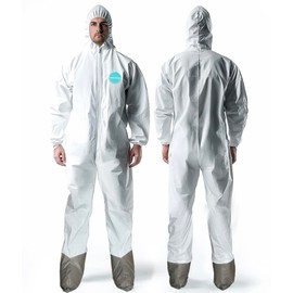 Andes Hazmat Suits, Protective Coveralls with Attached Boots and Hood, Heavy Duty Full Body Disposable Painters Suits, Lab Coveralls (1, LG)
