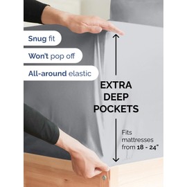 Extra Deep Queen Fitted Sheet - Hotel Luxury Single Fitted Sheet Only - Easily Fits 18 inch to 24 inch Mattress - Ultra Soft, Wrinkle & Fade Free w/Extra Deep Pocket - Breathable & Comfy - Steel Blue